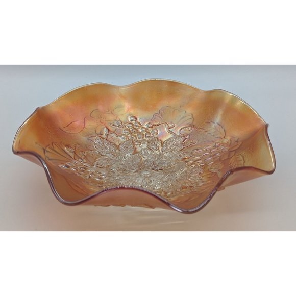 Northwood Grape Leaves Blossoms and Palms back pattern carnival glass dish light - Picture 12 of 16